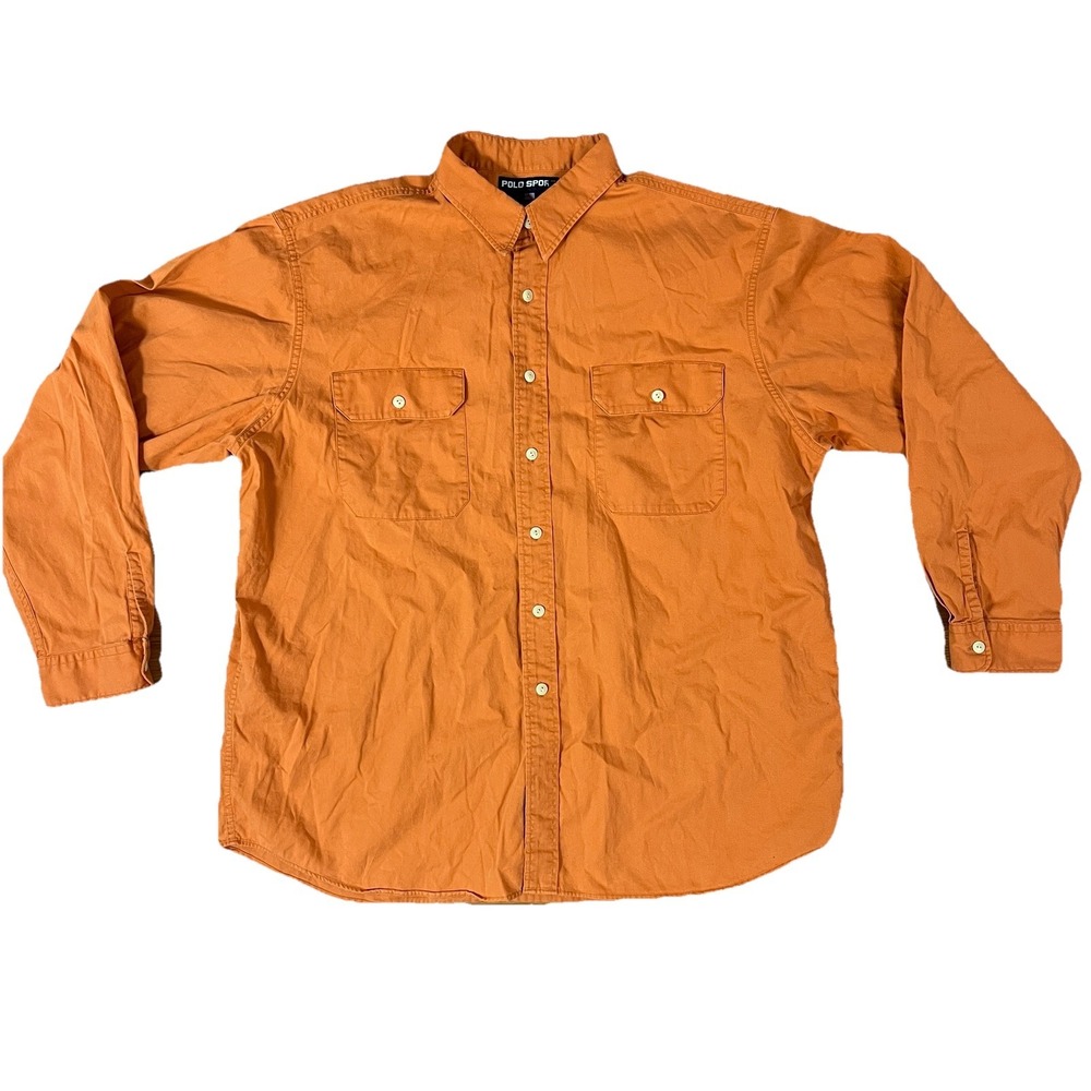 Ralph Lauren Polo Sport Shirt Mens XL Orange Button Front Marlin Logo 90s Vtg
